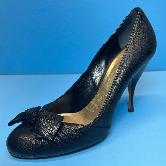 Miu Miu Donna Pebbled Leather Stiletto Soft Ribbon Bow Heels in Nero EU36/US6 - Picture 1 of 12